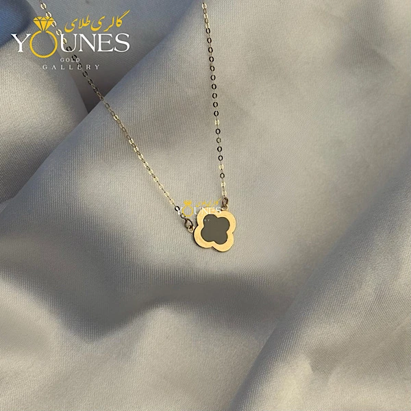 تصویر دوم گردنبند میناکاری ونکلیف طوسی طلا